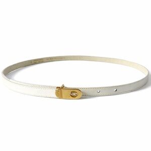 Vintage Pierre Cardin Off White Cowhide Leather Belt with Gold Buckle Size M